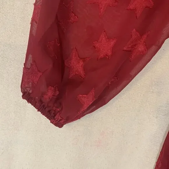 Torrid womens T size 00 medium large 10 red stars midi chiffon dress cute casual - Picture 11 of 15